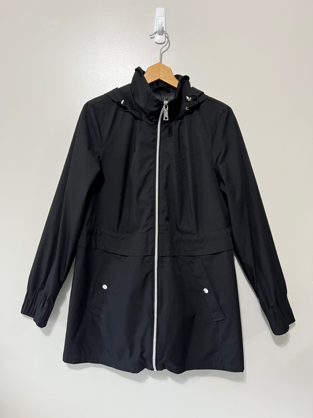 Vince Camuto Women’s Jacket Black Size Small Zip-Front Hooded Chic Rain Coat
